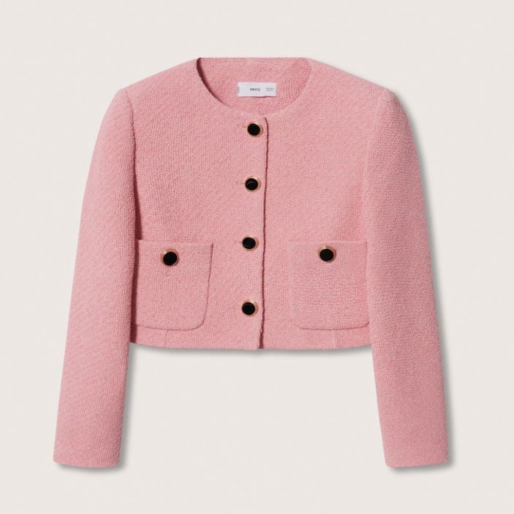 Mango Crop Tweed Pink Jacket